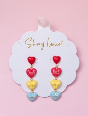 Enamel Sweet Heart Post Dangle Message Earrings 2.25"